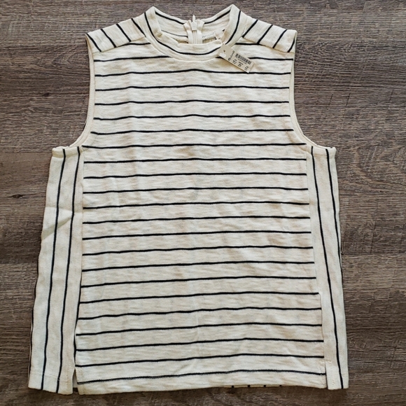 Madewell Tops - NWT! Madewell Black/Cream Striped Mock Neck Tank